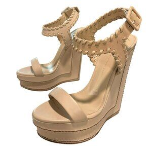 Giuseppe Zanotti Nude Tan Leather Platform Wedge Sandals Size 38 US 8